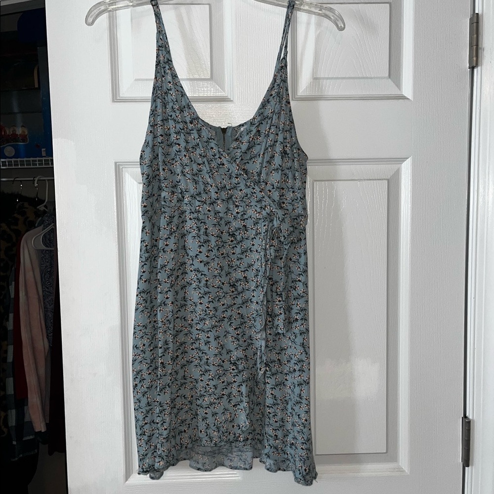 Blue V-Neck Wrap Mini Dress